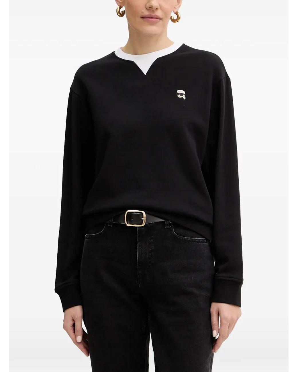 Karl Lagerfeld Black Embroidered-Logo Sweatshirt