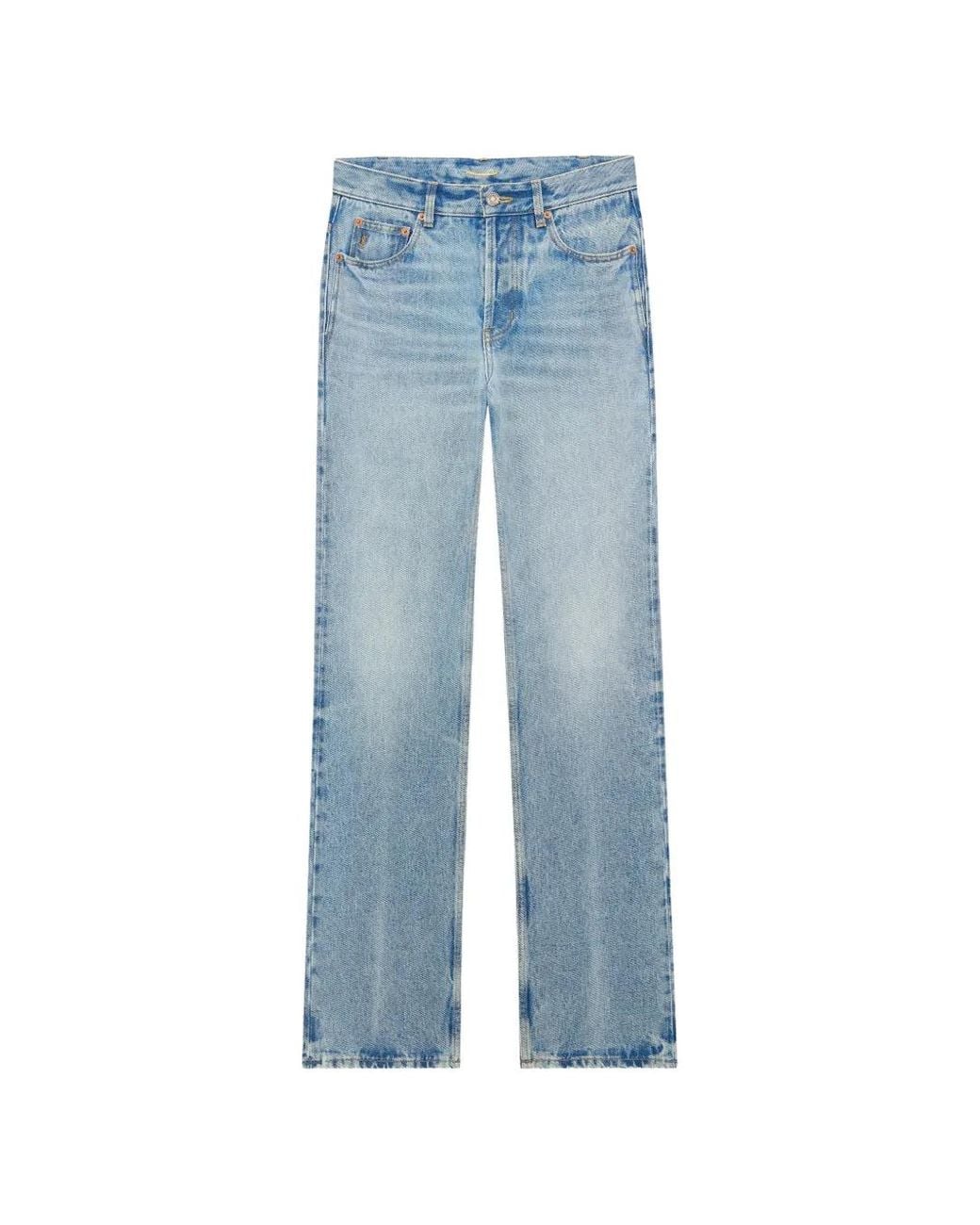 Saint Laurent Blue Nico Monogram-Embroidered Faded-Effect Jeans