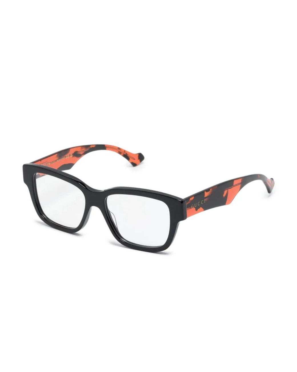 Gucci Black Tortoiseshell Rectangle-Frame Glasses