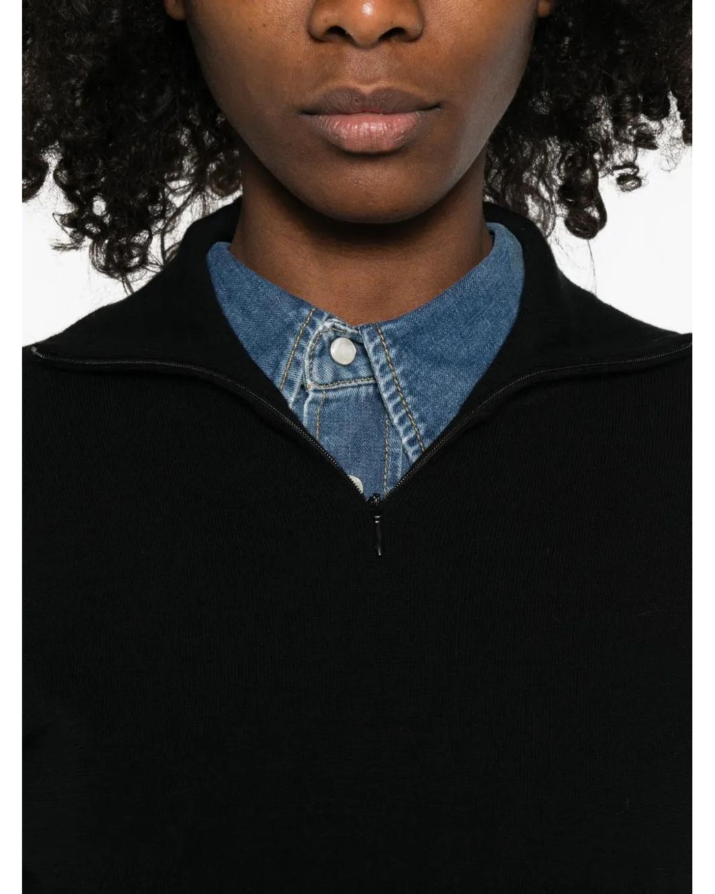 6397 Black Zip-Up Collar Sweater