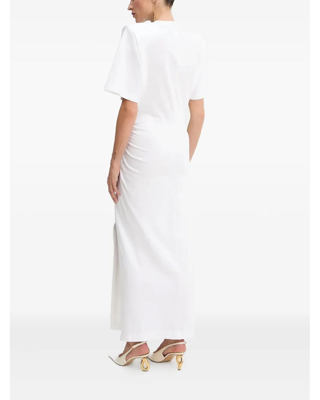 Pinko White Shoulder-Padded Side-Split Maxi Dress