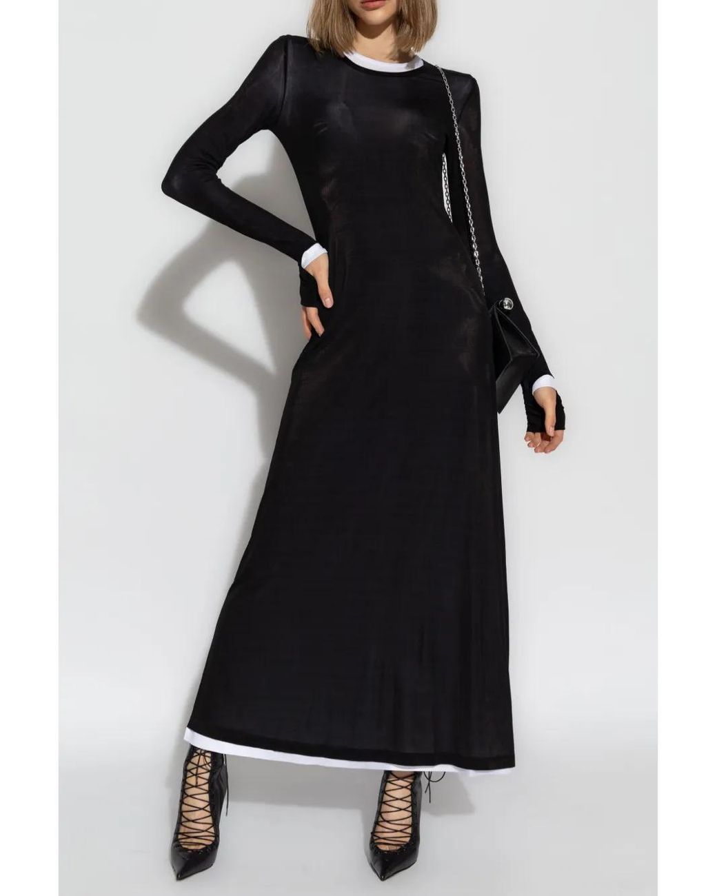 Helmut Lang Black Double-Layer Maxi Dress