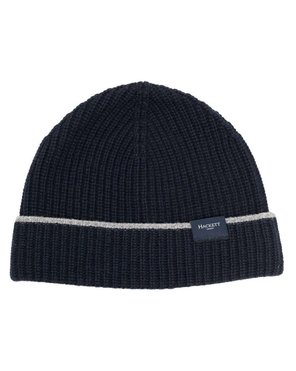 Hackett Wool Ribbed-knit Beanie in Blue 