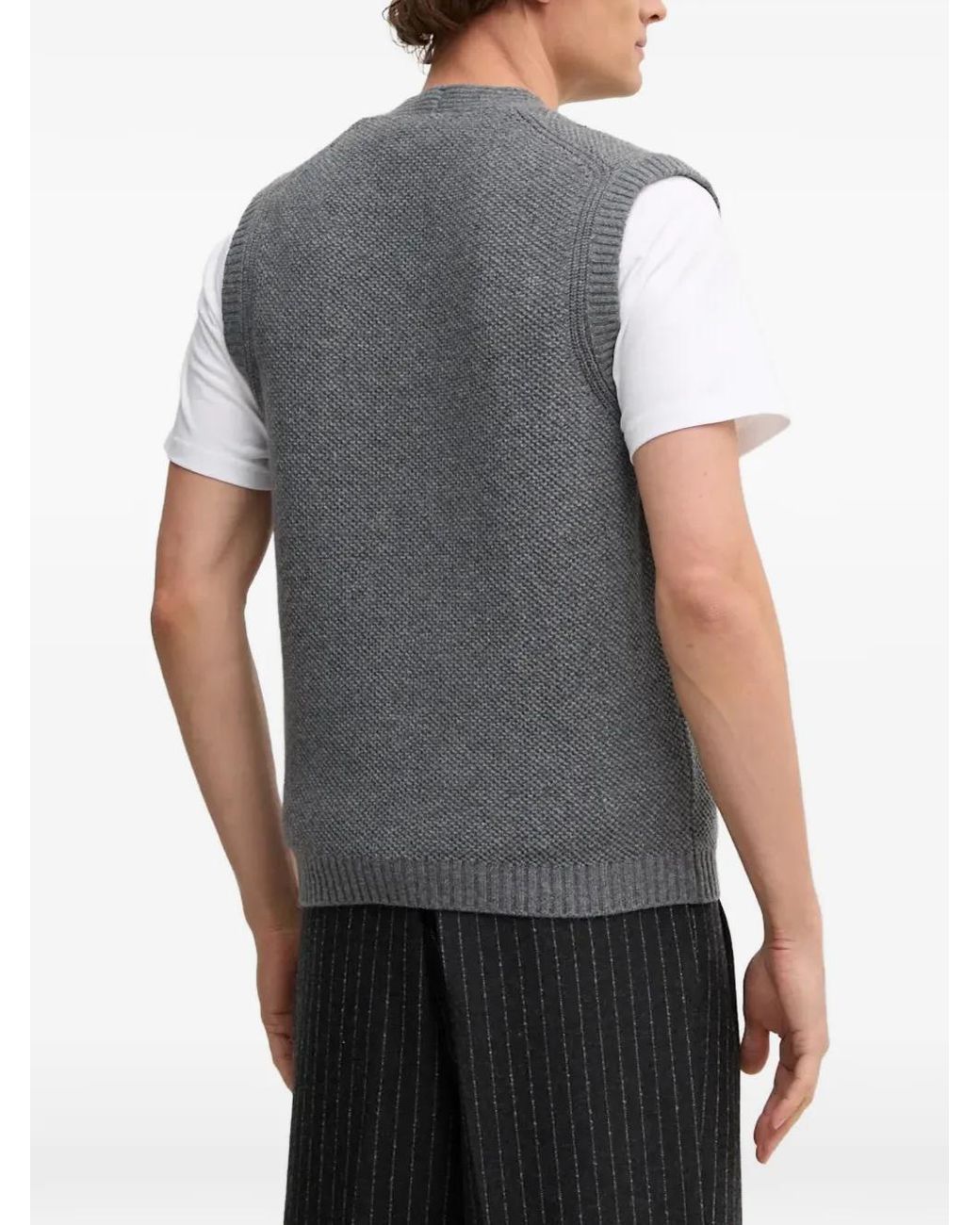 Benetton Gray Buttoned Knitted Vest for men