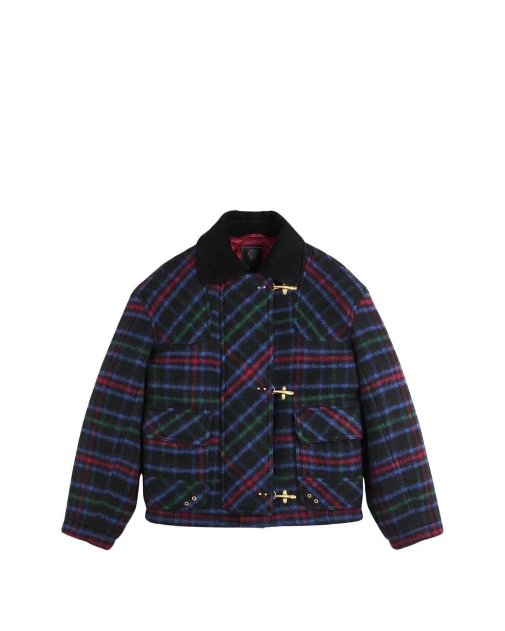 Fay Blue Tartan-Check Toggle-Fastening Jacket