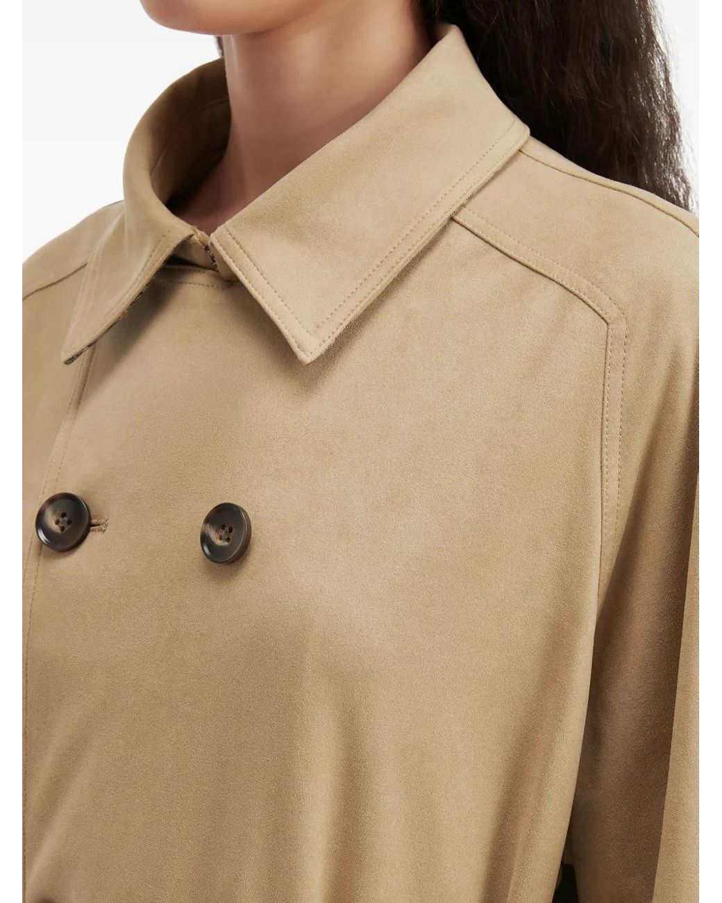 B+ AB Natural Double-Breasted Belted Coat