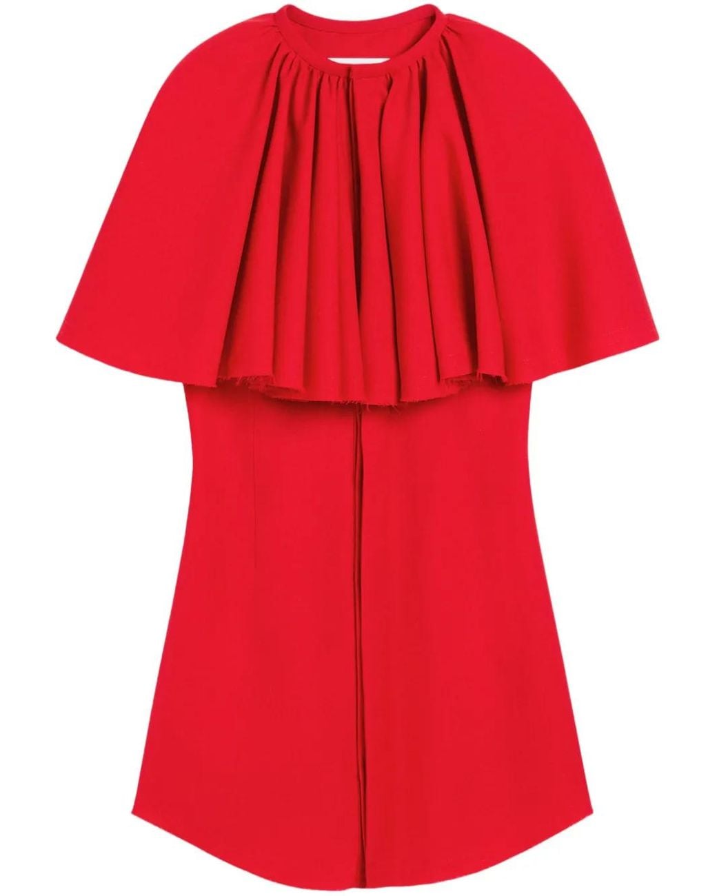 AMI Red Cape-Overlay Frayed-Edge Mini Dress