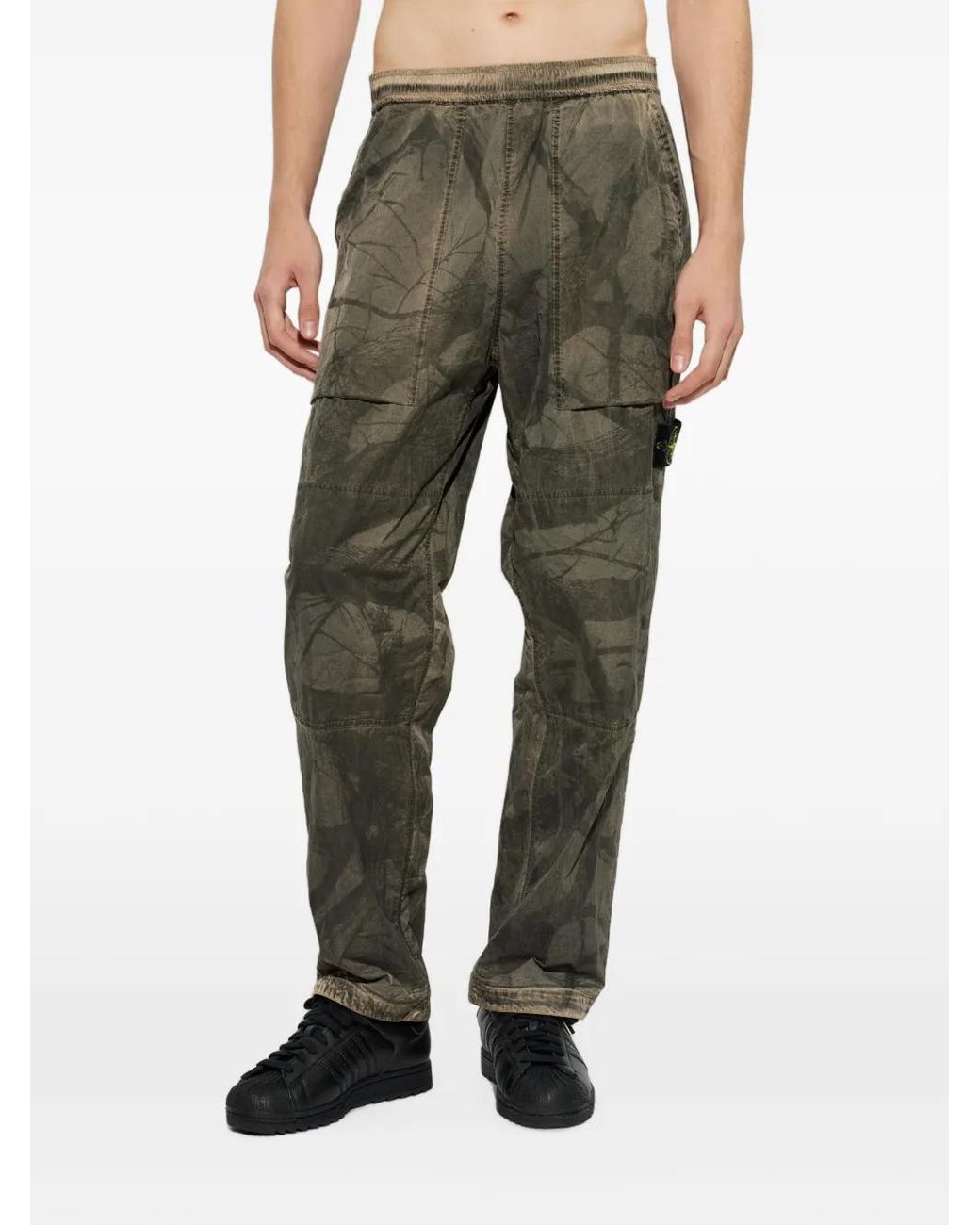 Stone Island Gray Logo-Patch Straight-Leg Trousers for men