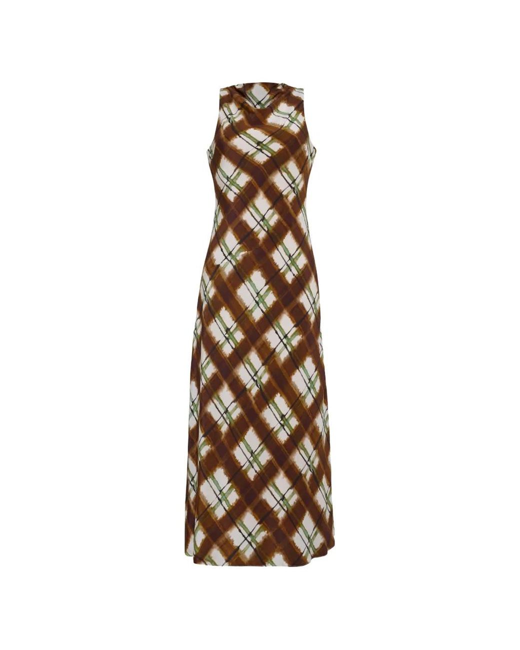 Cara Cara White Plaid-Print Cowl-Neck Midi Dress