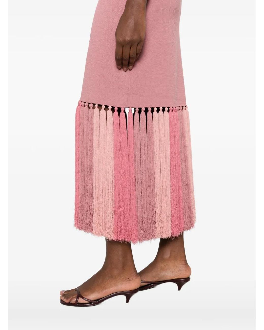 Aje. Pink Sofina Tassel-Trimmed Midi Dress