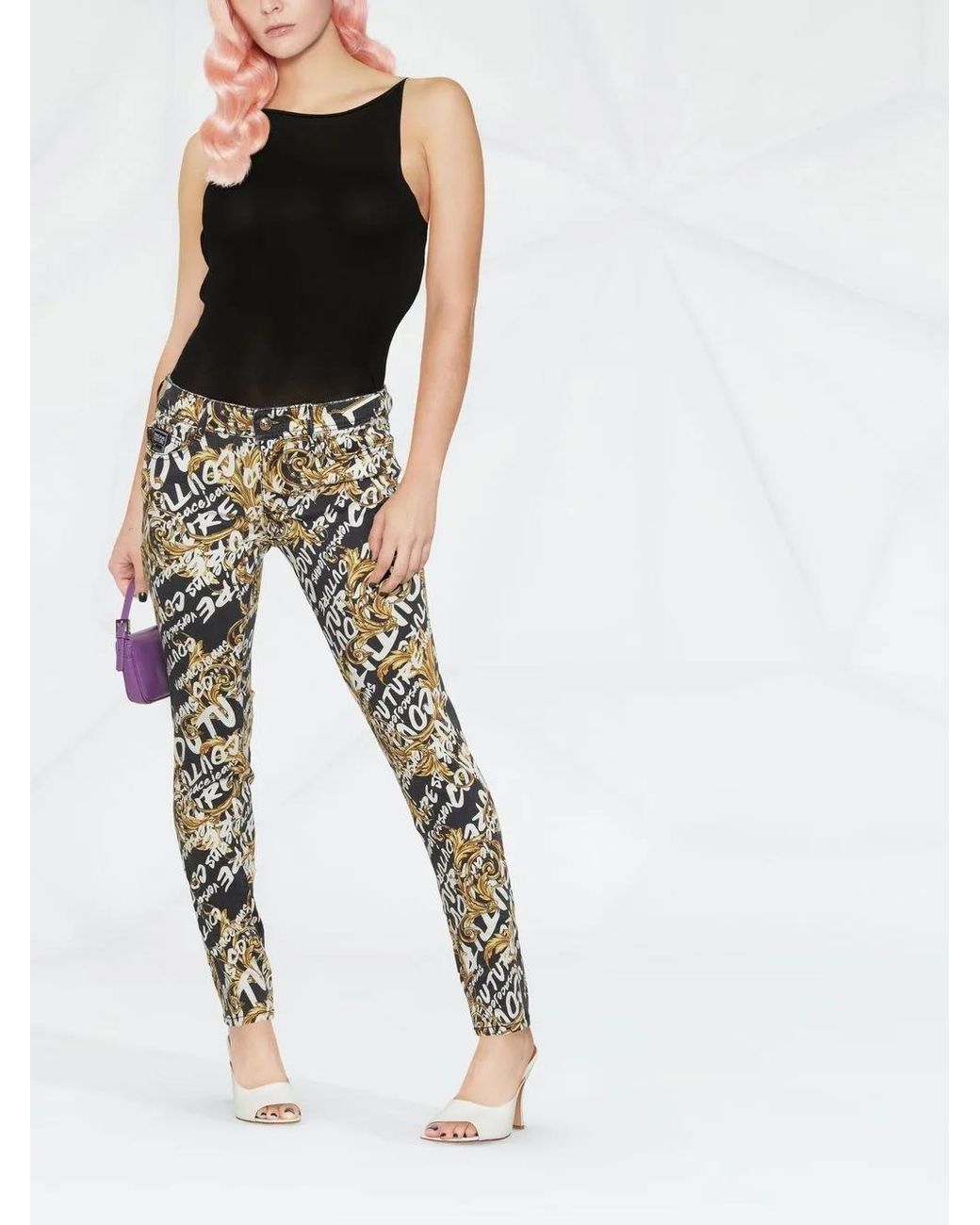 Versace Jeans Couture Black Logo-Print Jeans