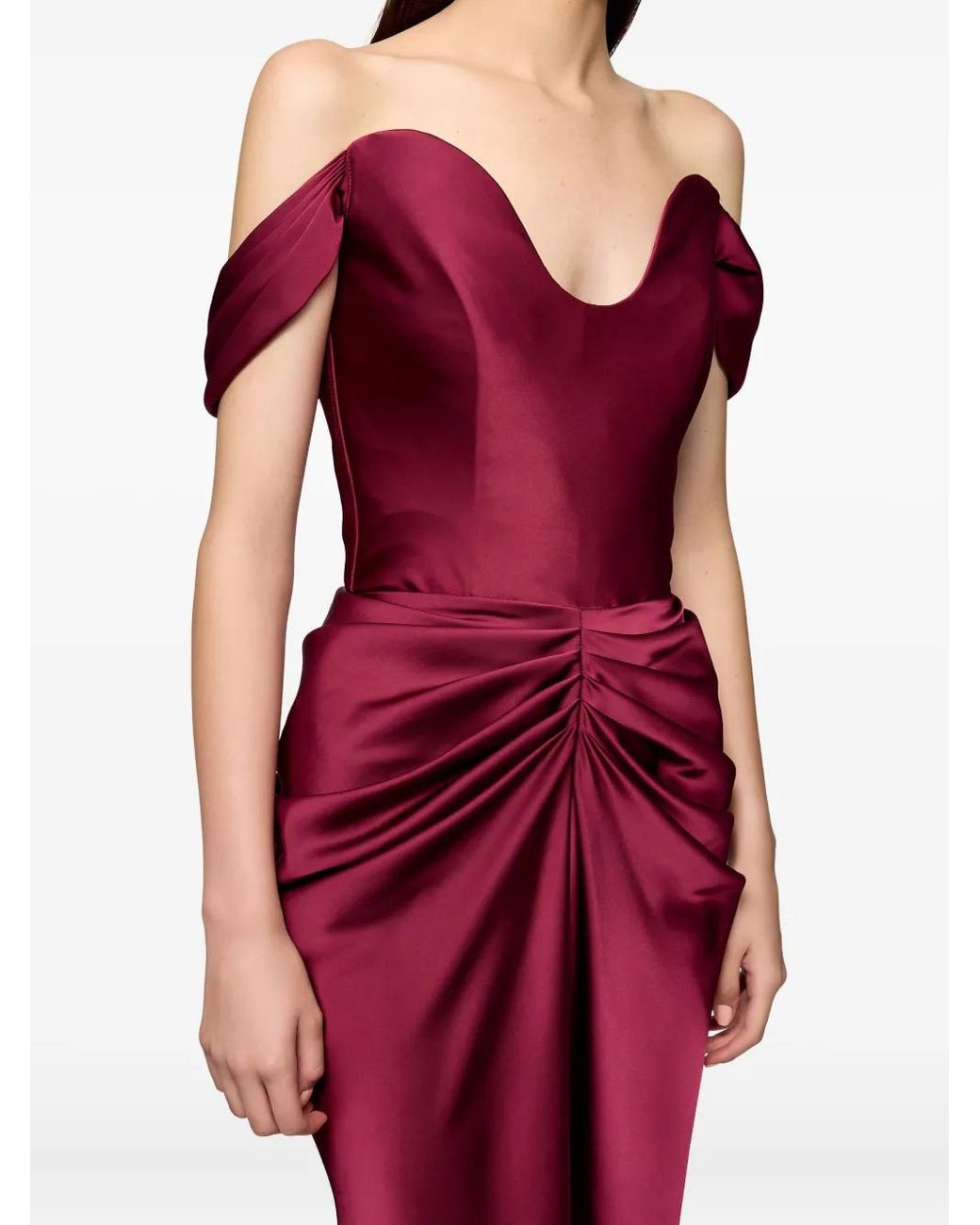 Ana Radu Red Off-The-Shoulder Draped Dress