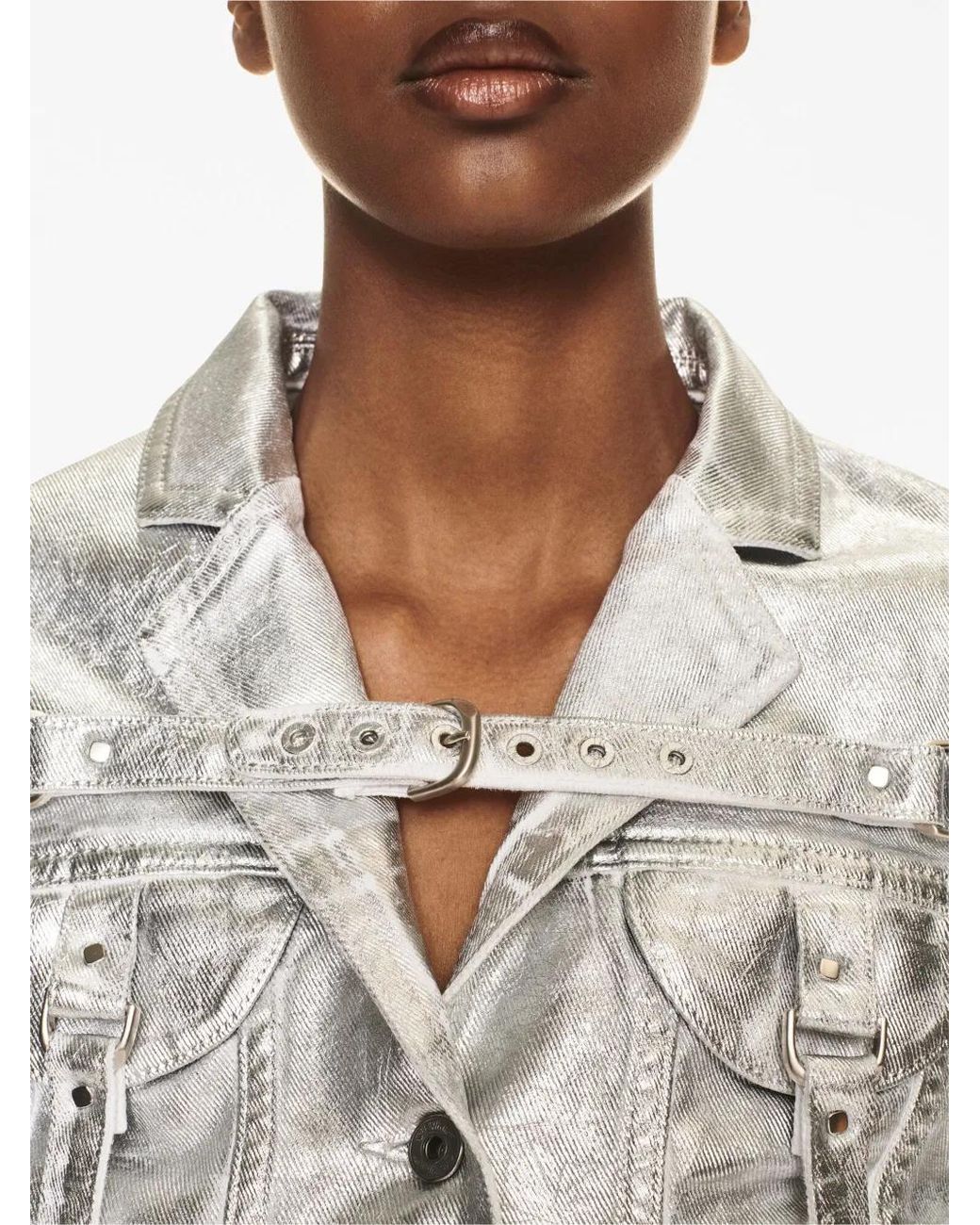 Off-White c/o Virgil Abloh Gray Laminated Metallic Cropped Jacket