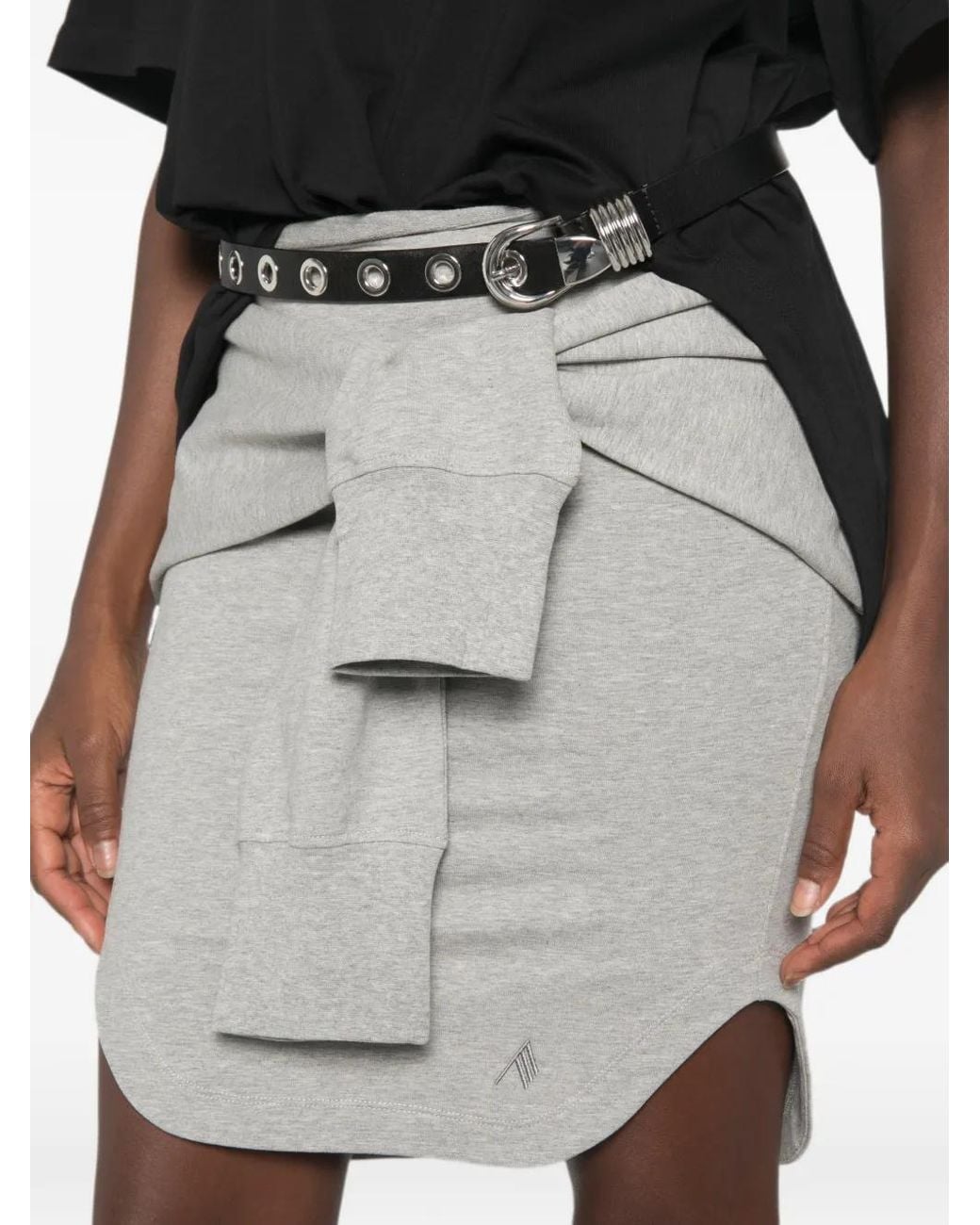 The Attico Gray Minijupe À Logo Brodé Et Détail Noué