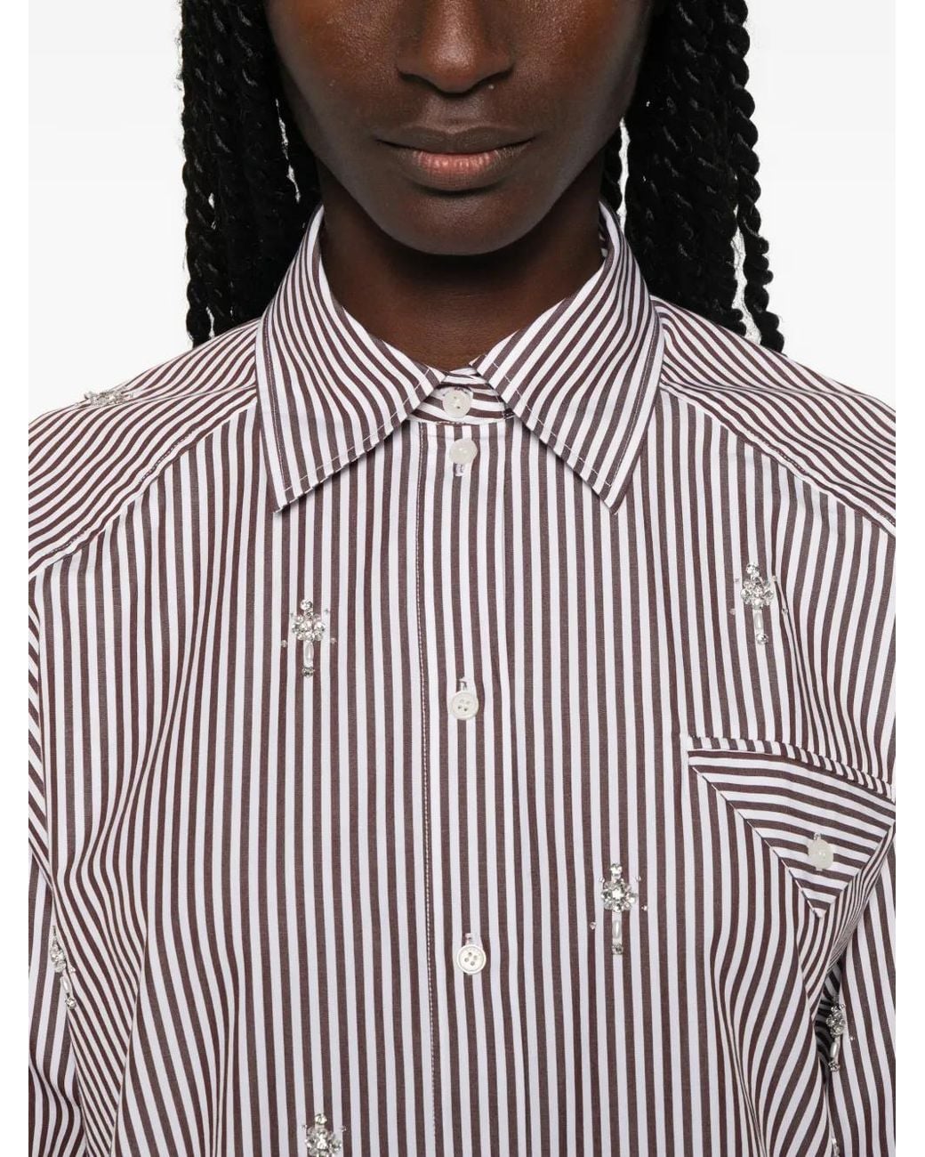 Sandro Gray Oversized Striped Rhinestone Shirt