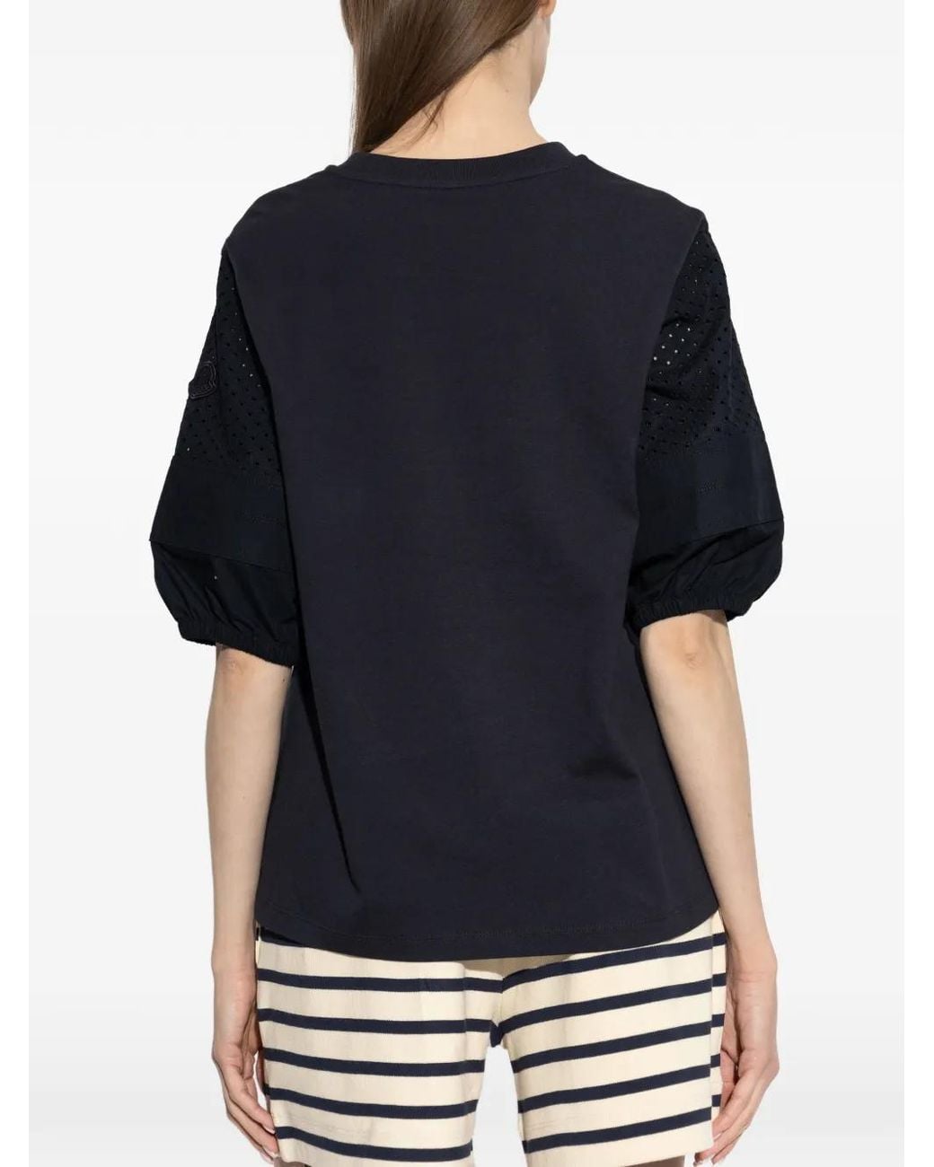 Moncler Perforated Puff Sleeve T Shirt In Blue Lyst UK moncler-perforated-puff-sleeve-t-shirt-in-blue-lyst-uk