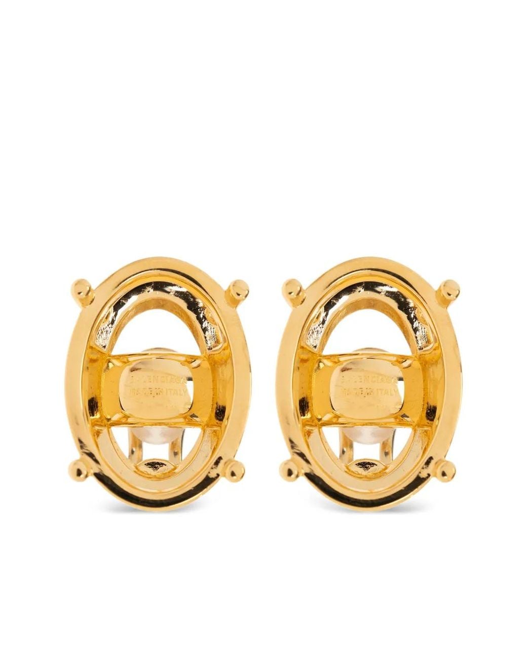 Balenciaga Metallic Logo-Engraved Oval Earrings