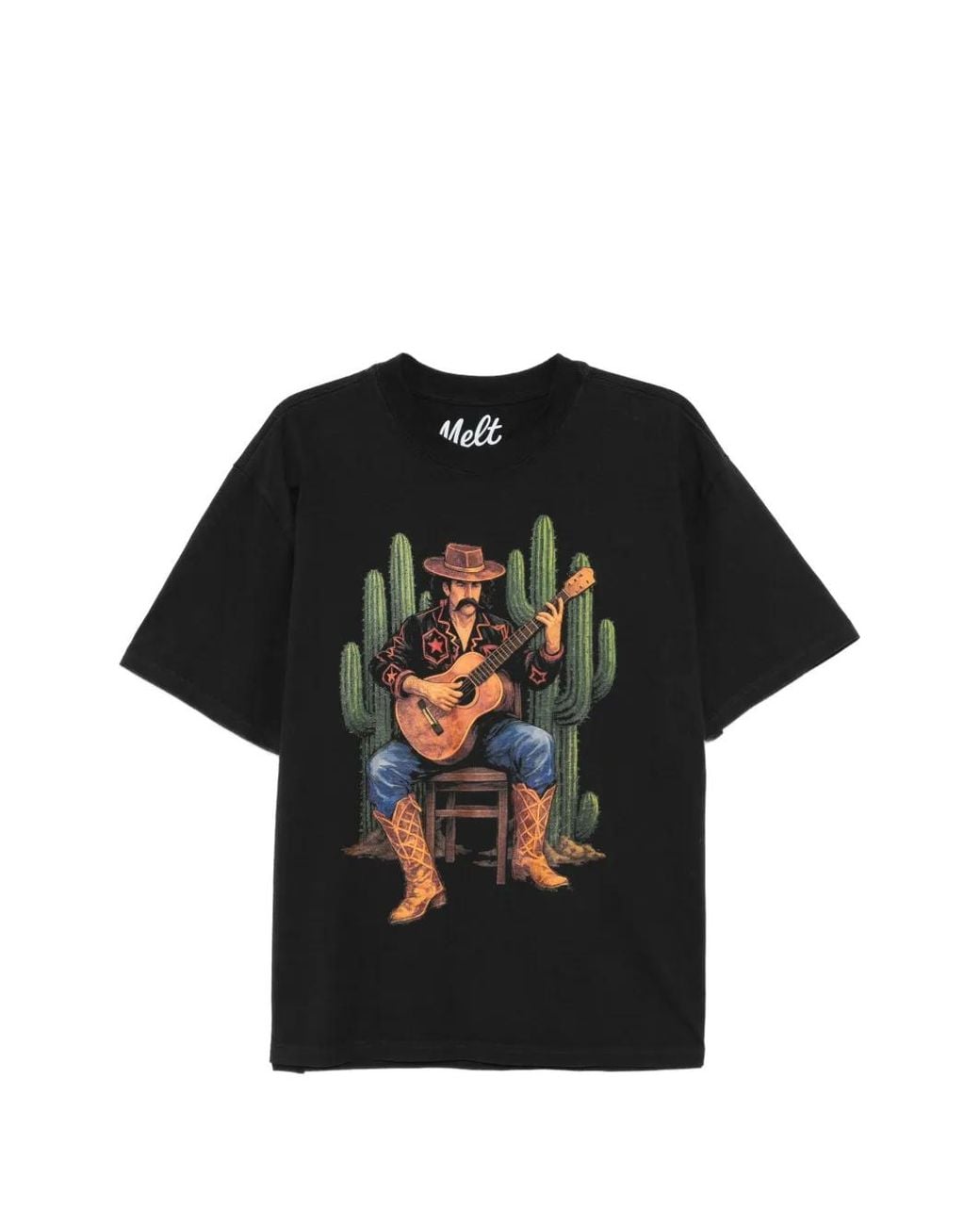 Melt Black Graphic-Print Round Neck T-Shirt for men