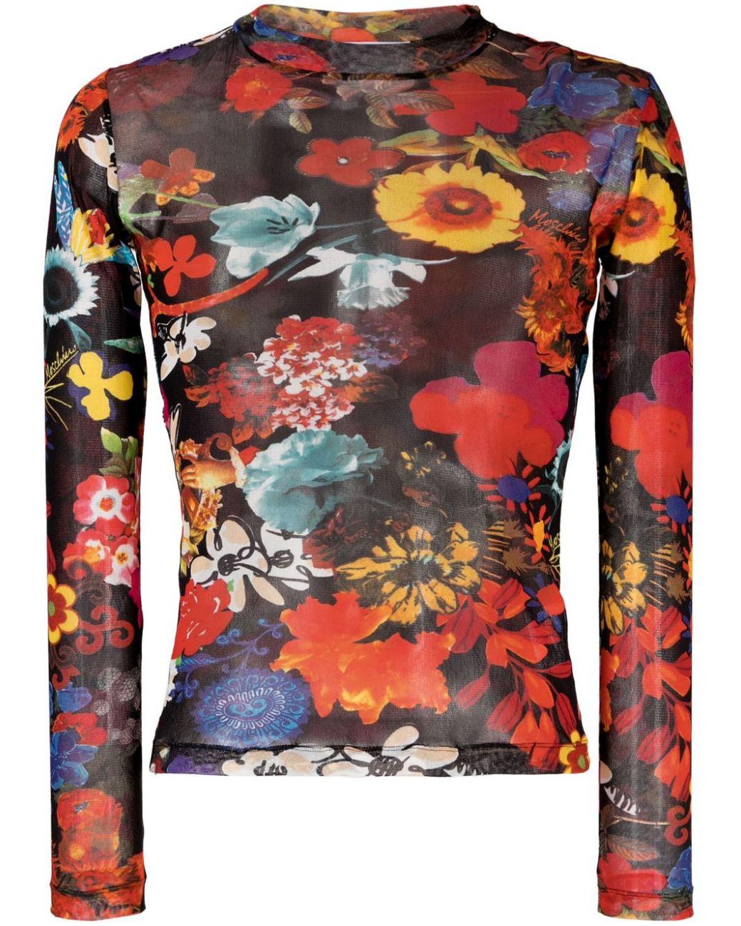 【送料&関税込】Moschino Floral Print T-shirt Moschino Allover Flowers Print Cotton T-Shirt - T-Shirts