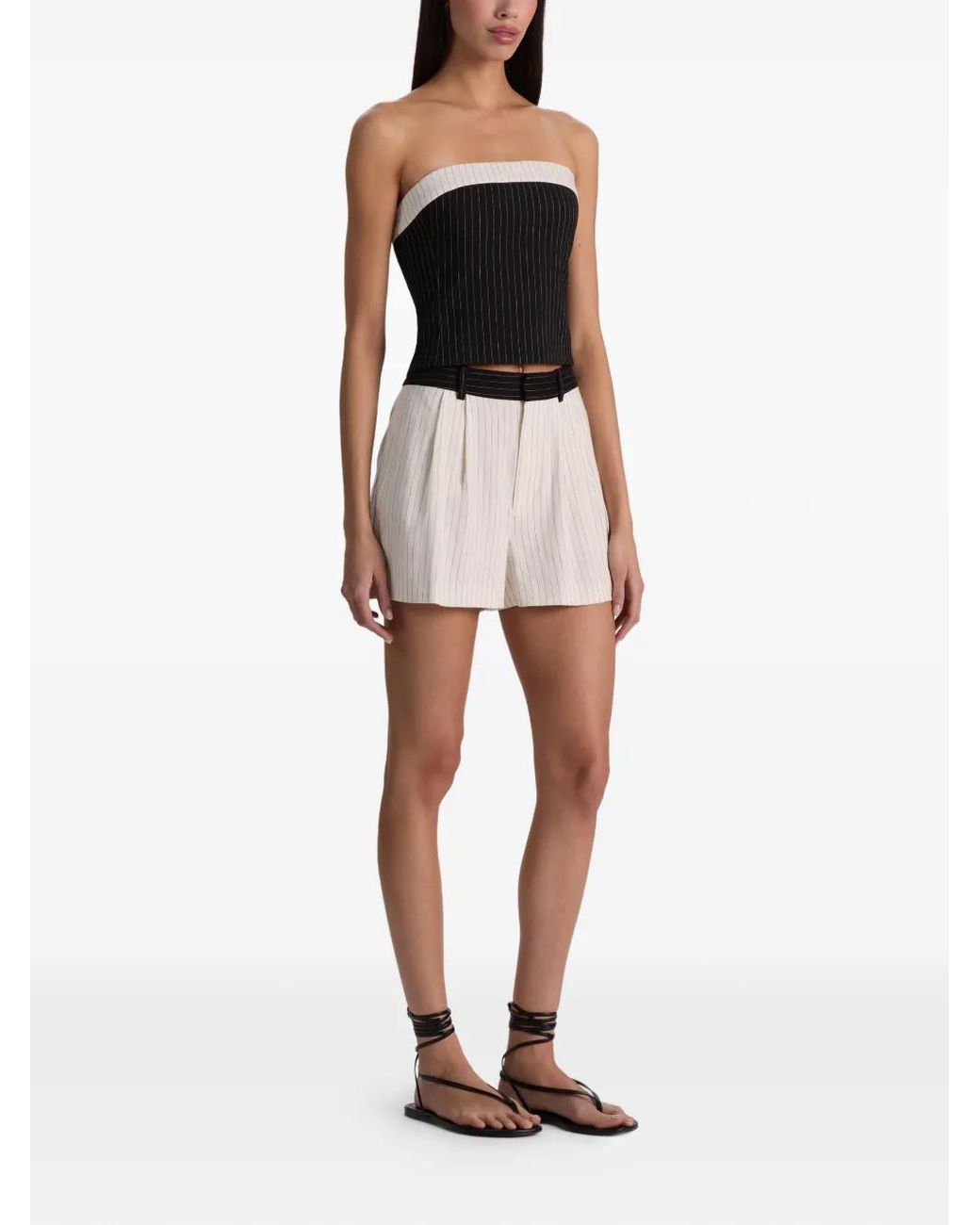 Alice + Olivia White Conry Stripe-Pattern Shorts