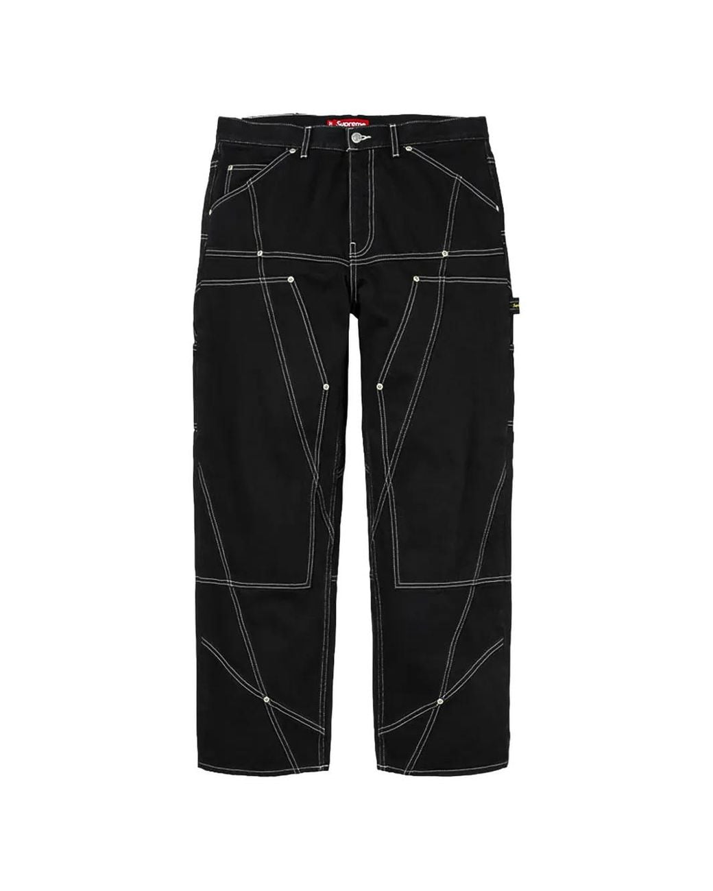 Supreme Black Double-Knee Straight-Leg Trousers for men
