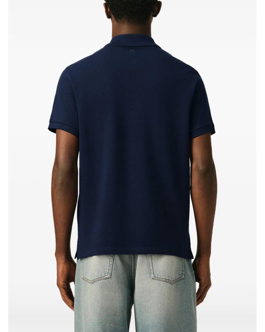 AMI Blue De Coeur Organic-Cotton Polo Shirt