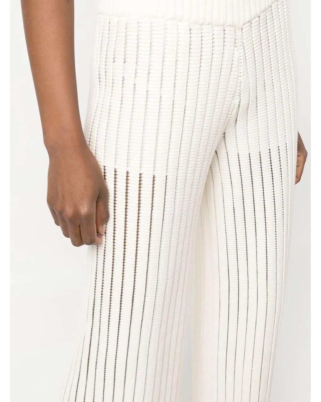 Fabiana Filippi Natural Ribbed Wide-Leg Trousers