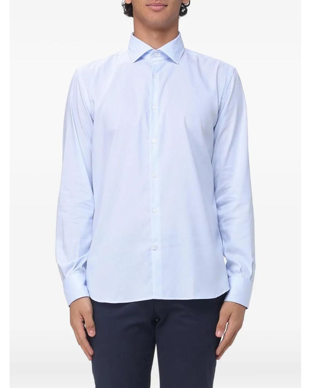 Brooksfield White Structured Striped Shirt for men