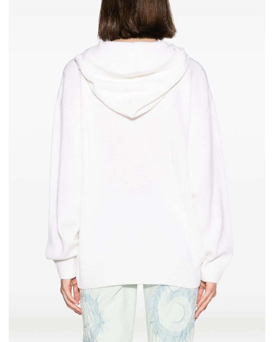 MSGM White Logo-Embroidered Wool-Cashmere Hoodie