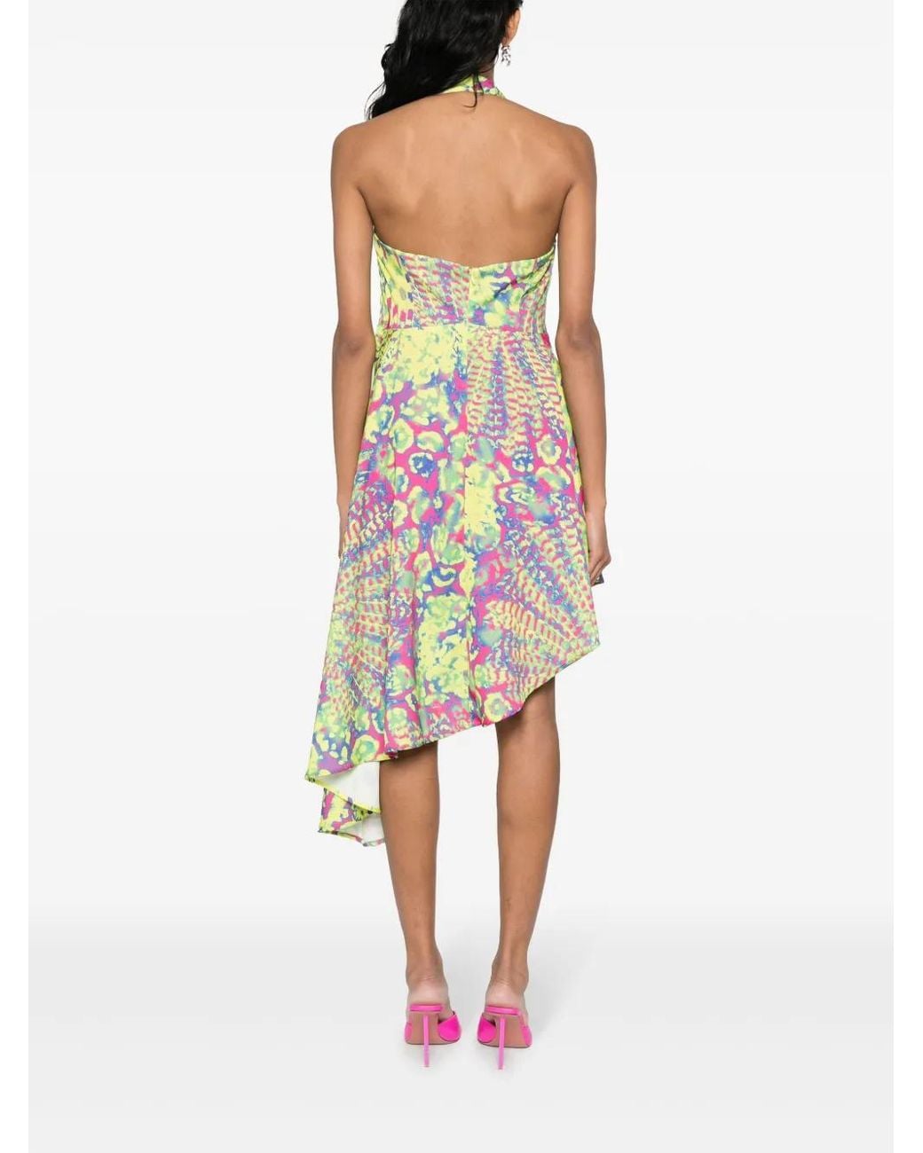 Versace Jeans Couture White Abstract-Print Asymmetric-Hem Dress