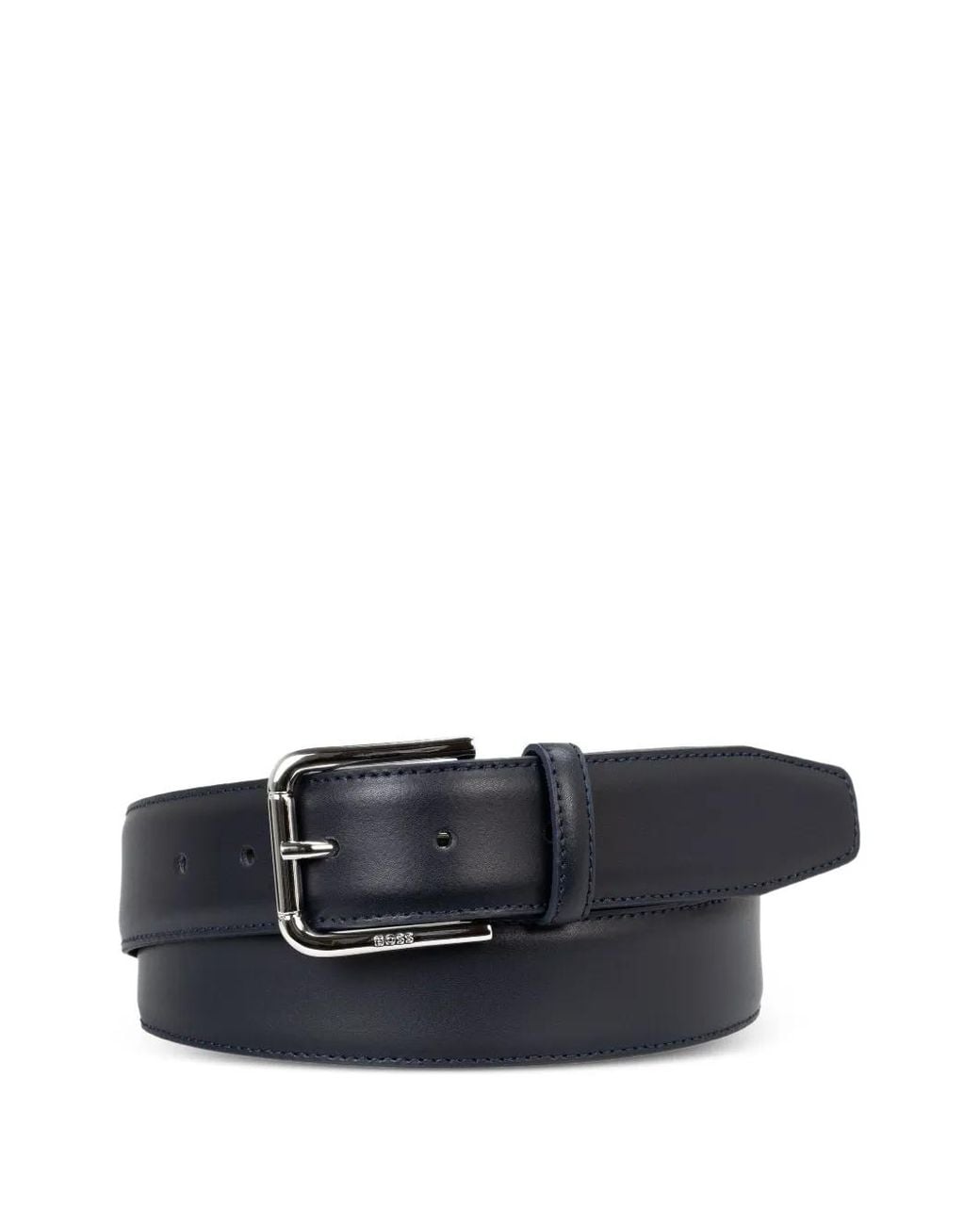 Boss Blue Italian-Leather Belt With Polished Pin Buckle for men
