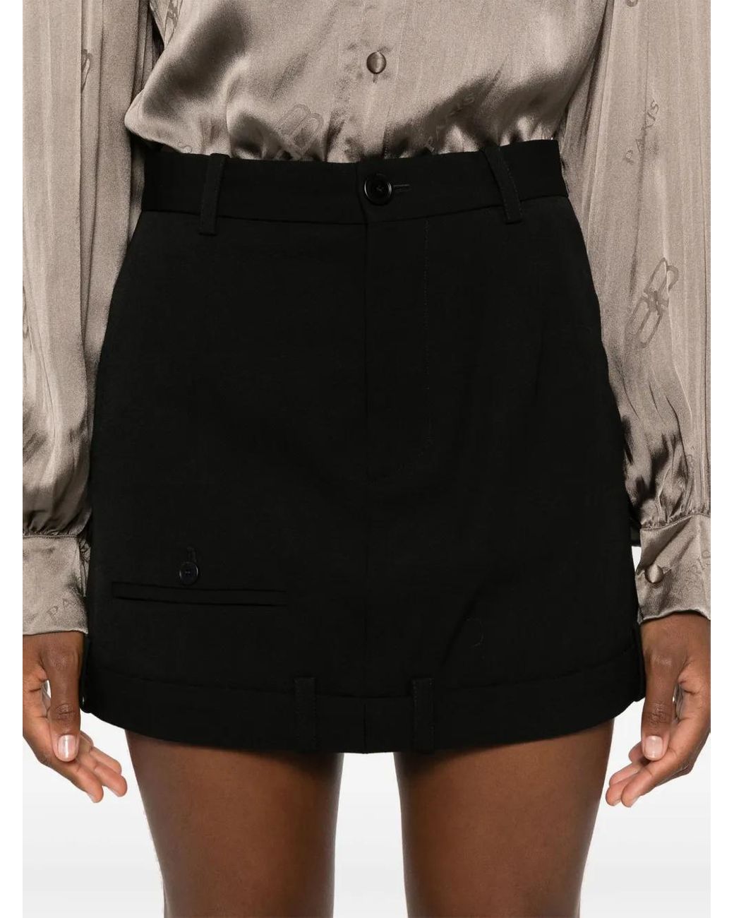Balenciaga Black Deconstructed Wool Miniskirt