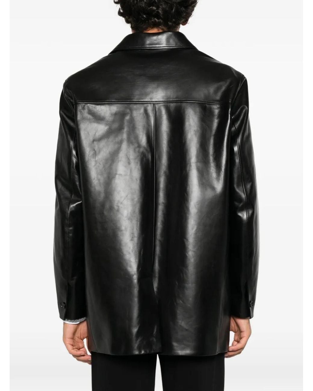 Jil Sander Black Buttoned Leather Jacket for men