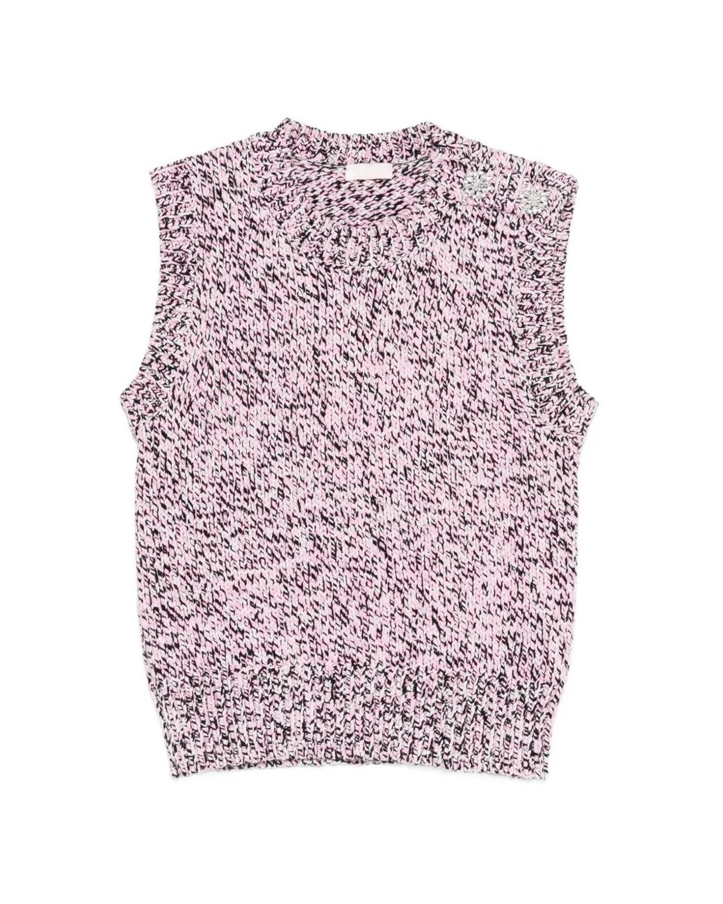 Liu Jo Pink Mouliné Vest With Bejewelled Buttons