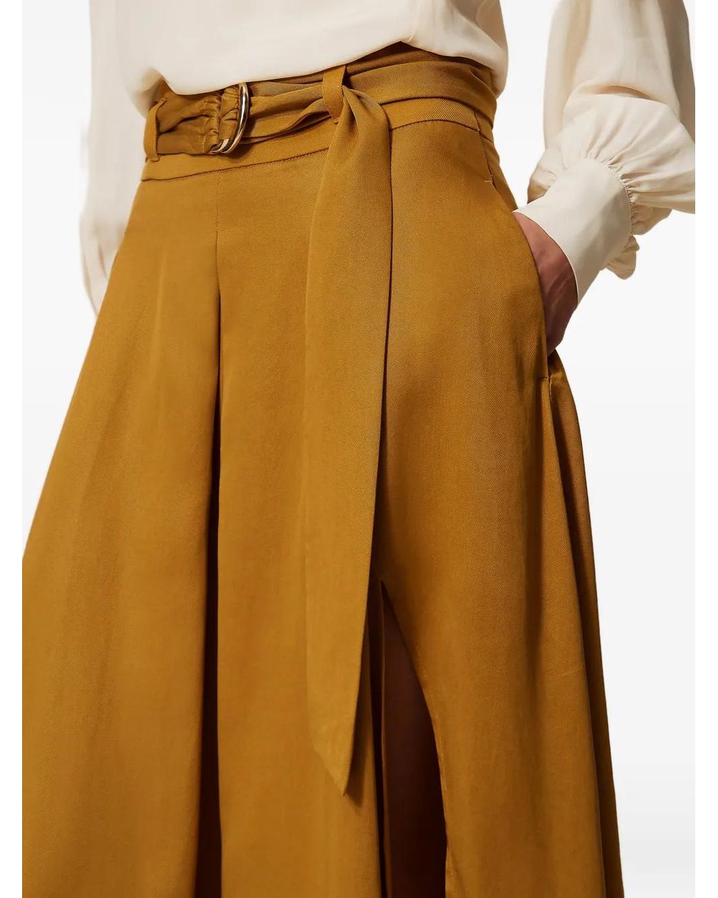 Twinset Natural Long Twill Skirt With Belt