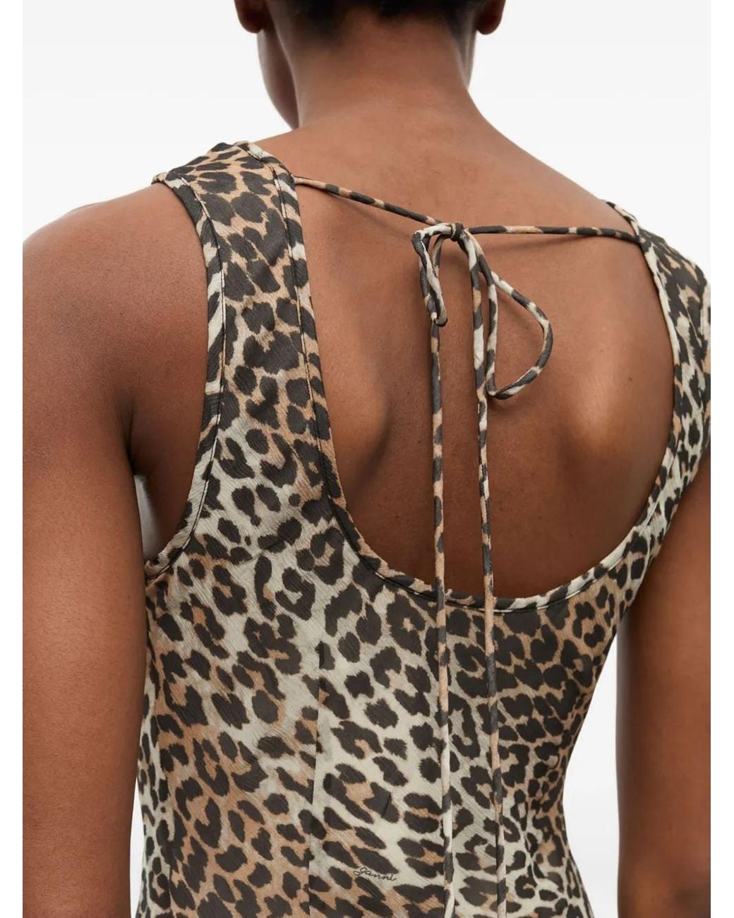Ganni Natural Leopard Print Long Dress