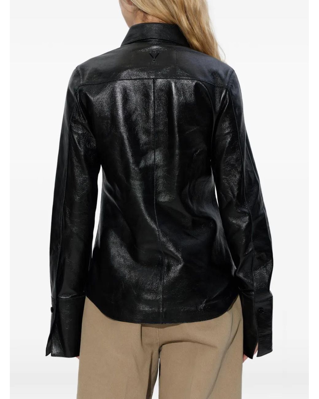 AMI Black Panelled Leather Shirt