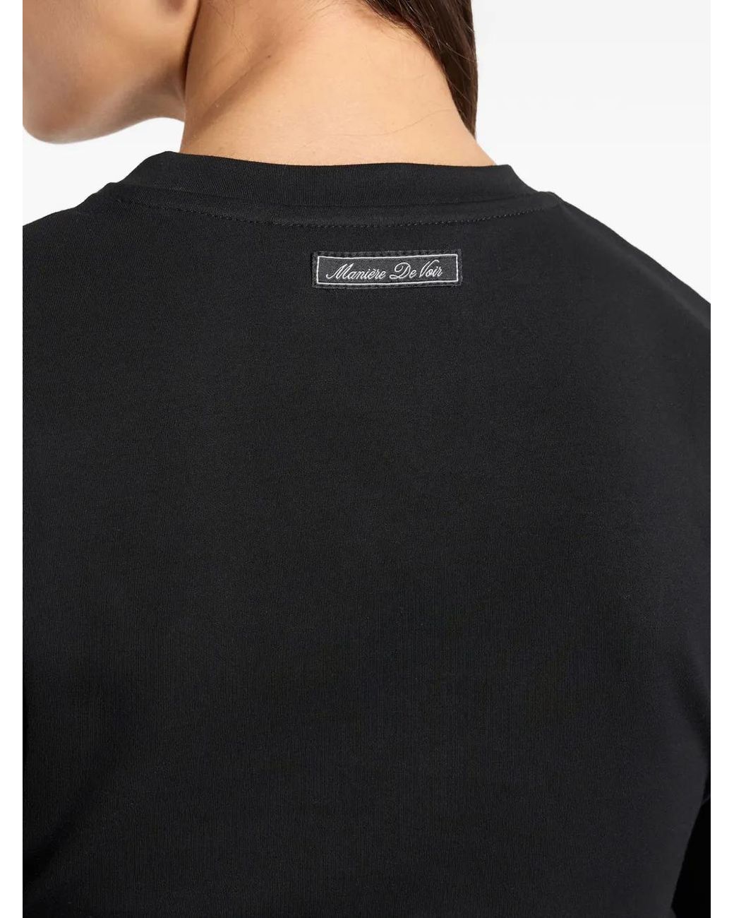 Manière De Voir Black Pauline Ruched Asymmetric Cotton T-Shirt