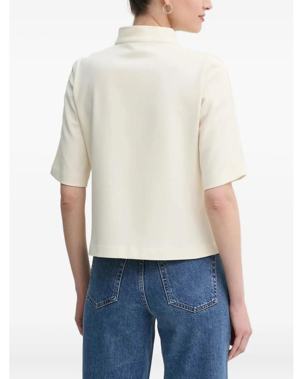 Ba&sh White Mock-Neck Button-Placket Blouse