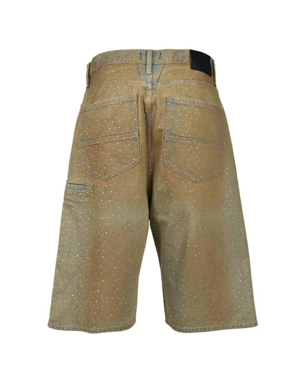 BREATH Green Rhinestone-Embellished Faded Denim Shorts for men