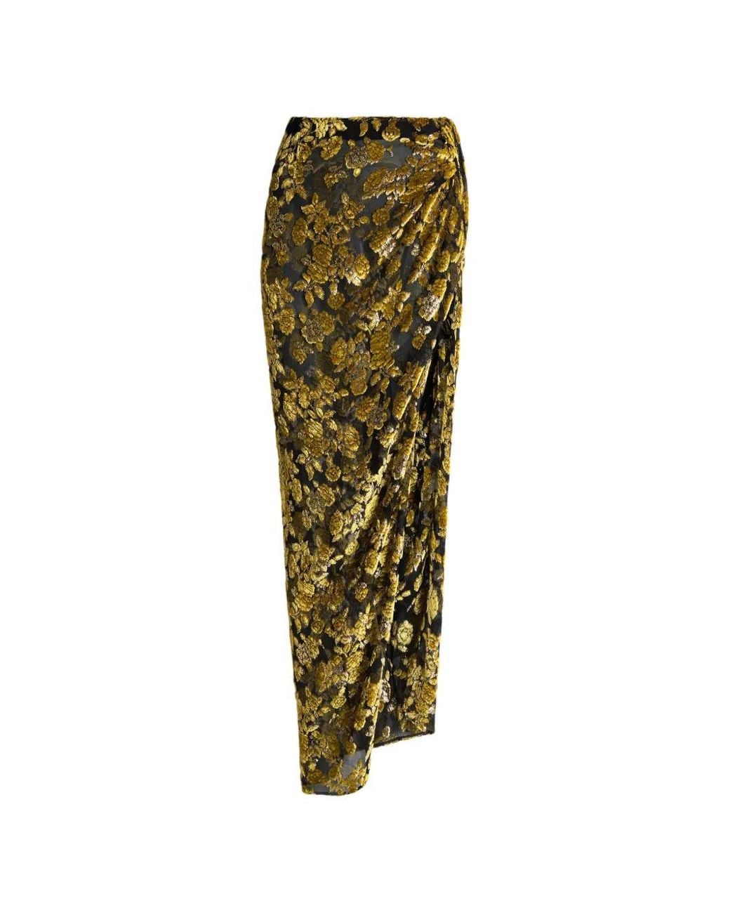 Balmain Green Long Velvet Jacquard Skirt