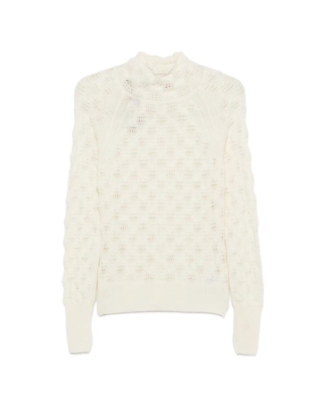 Ermanno Scervino White Pointelle-Knit High-Neck Sweater
