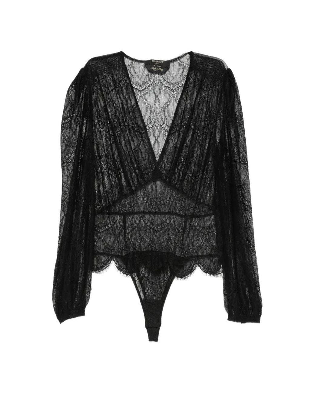 Twinset Black Lace-Overlay Ruffled-Trim Blouse