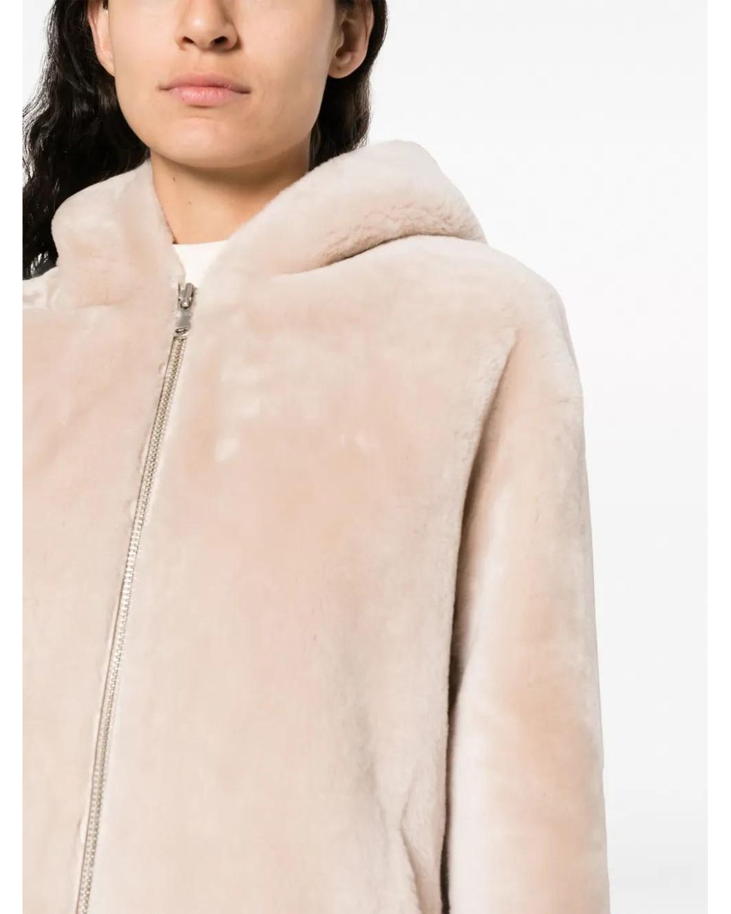 Yves Salomon Pink Shearling Hooded Jacket