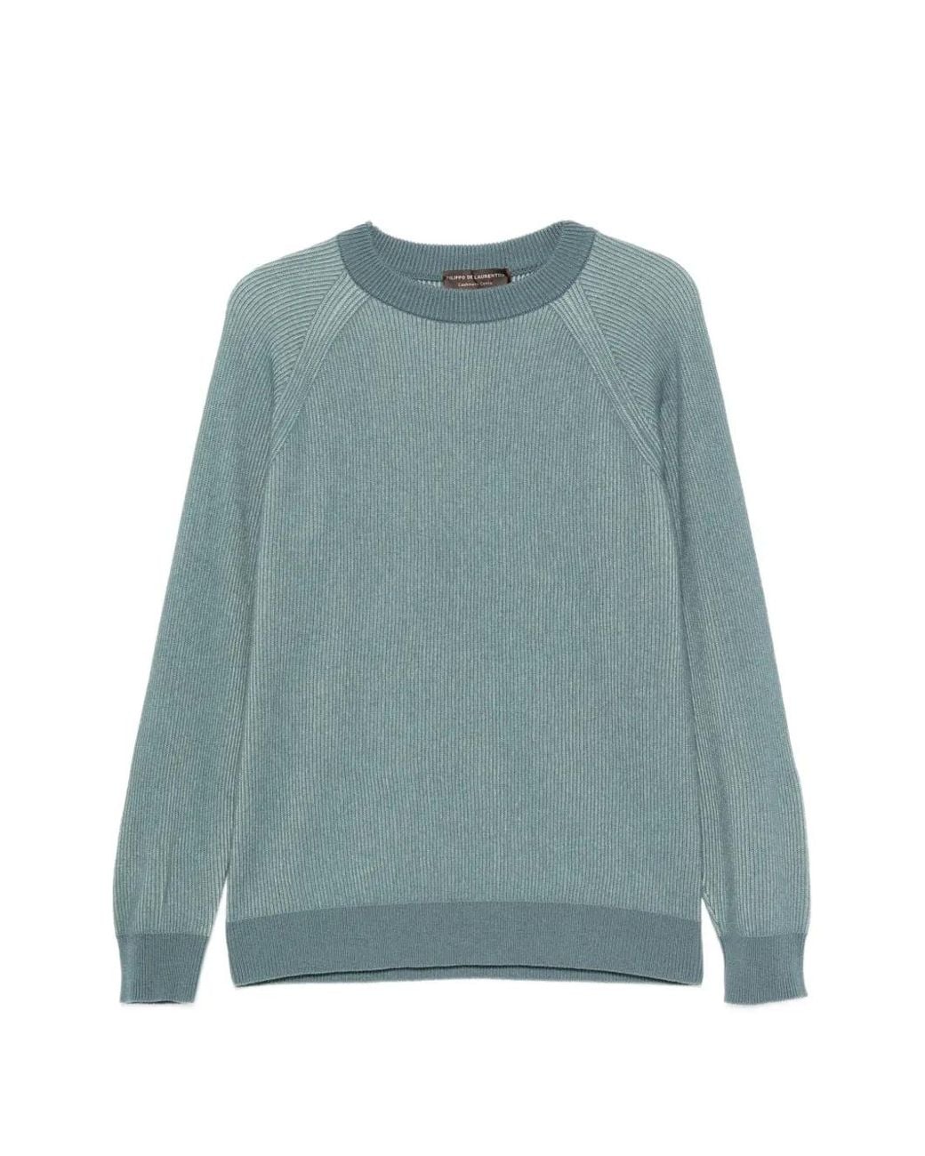 FILIPPO DE LAURENTIIS Green Ribbed-Knit Raglan-Sleeve Sweater for men