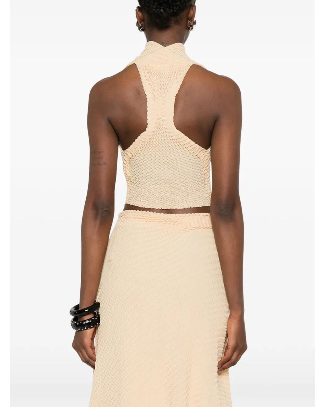 Victoria Beckham Natural Haut Drapé À Design Sans Manches Coloris Sandstone