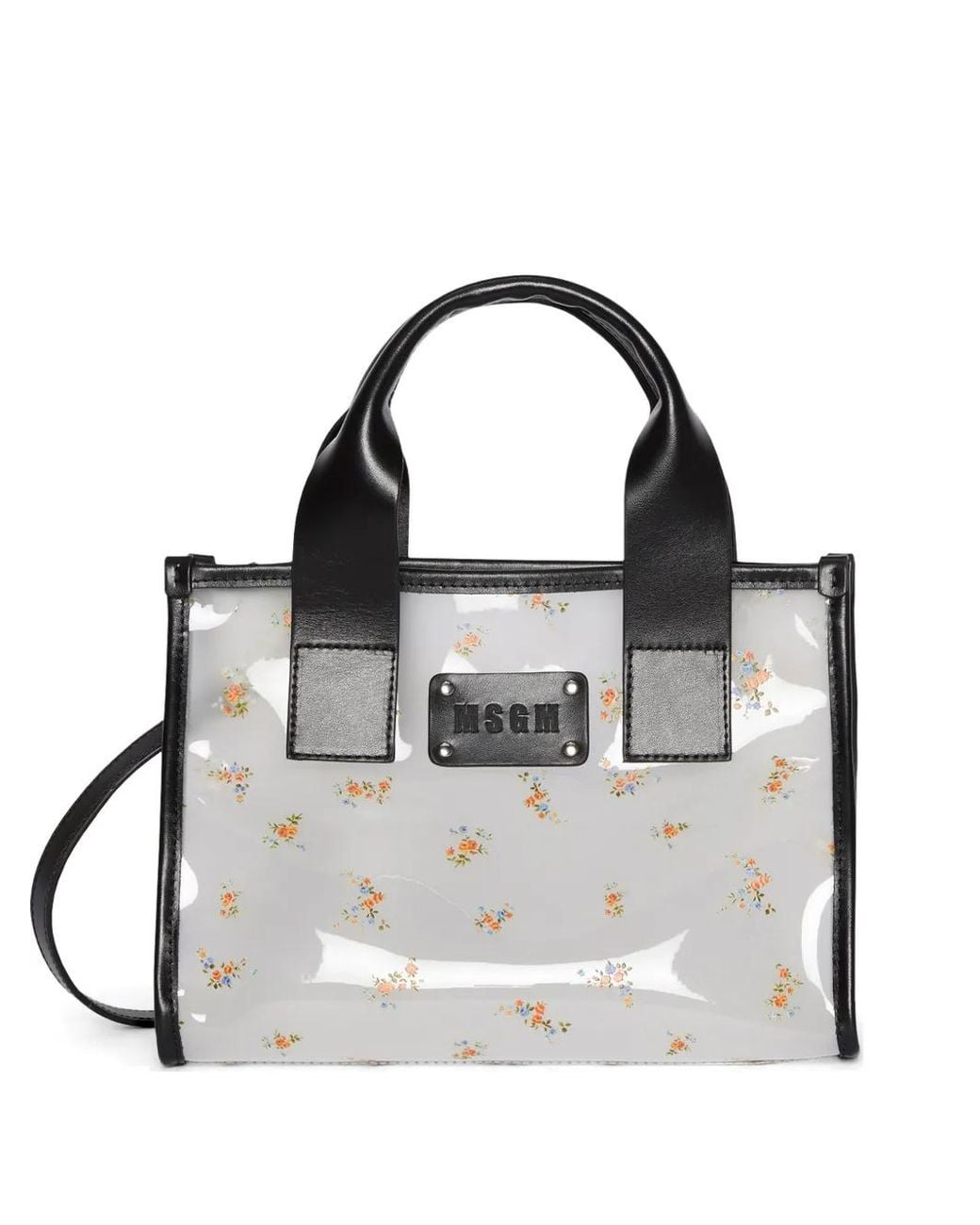 MSGM Black Floral Handle Tote Bag