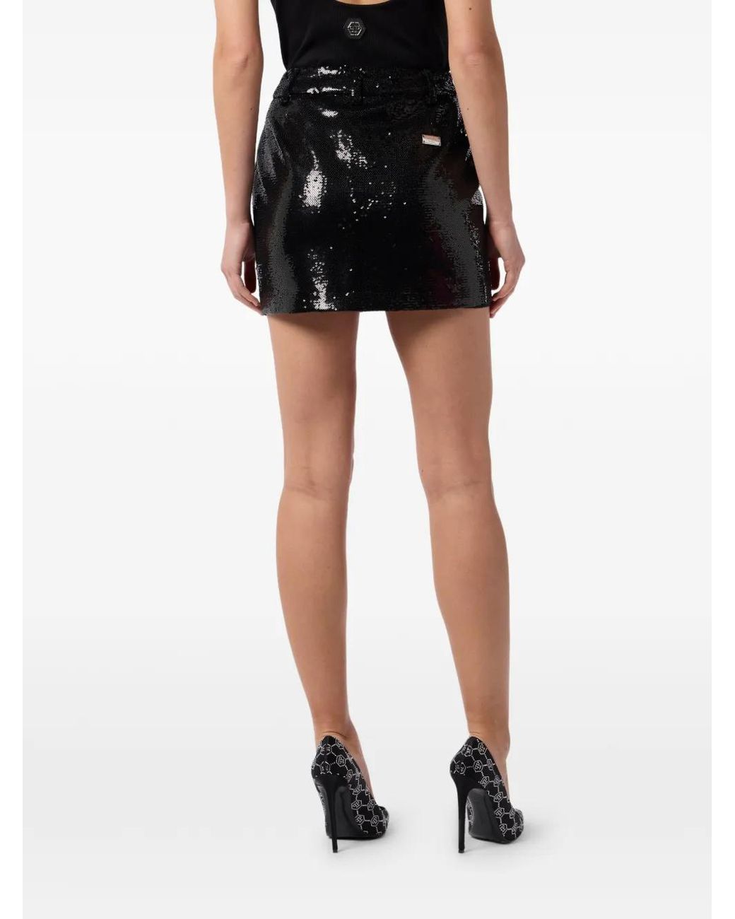 Philipp Plein Black Sequin Mini Skirt