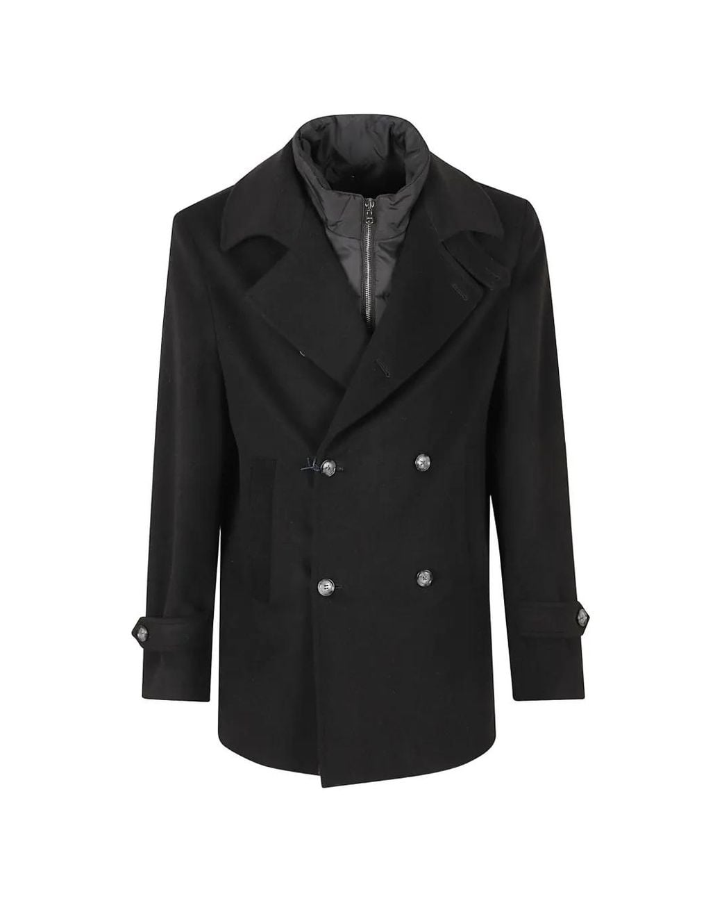Barba Napoli Black Double-Breasted Layered Coat for men
