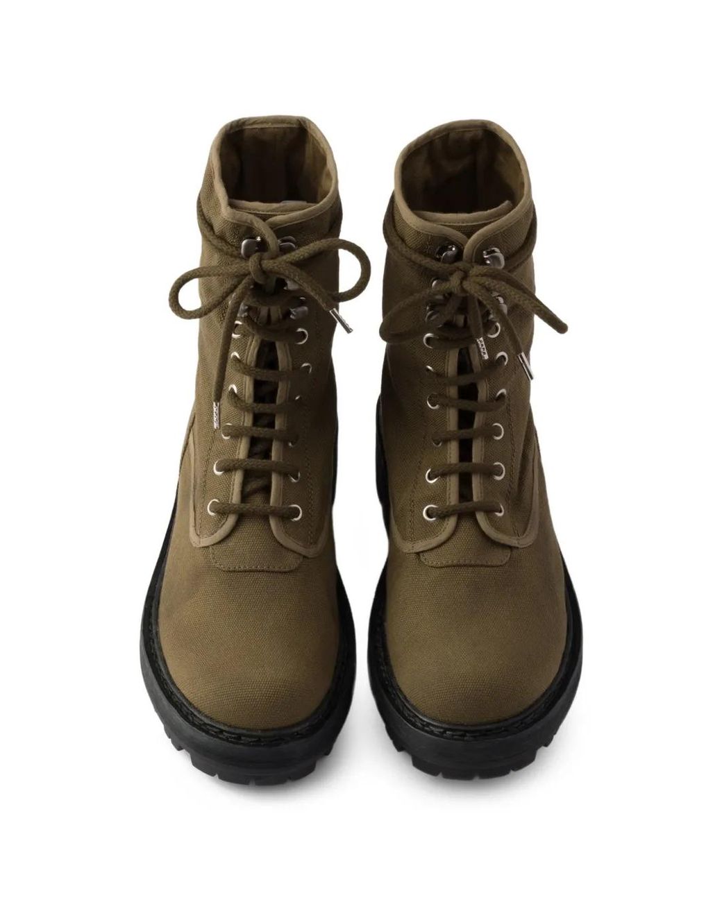 Prada Brown Canvas Lace-Up Ankle Boots